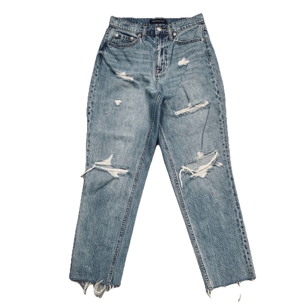 Aeropostale Slim Thick Curvy Mom Jeans 4 (28x27) Blue Distressed Cotton Womens